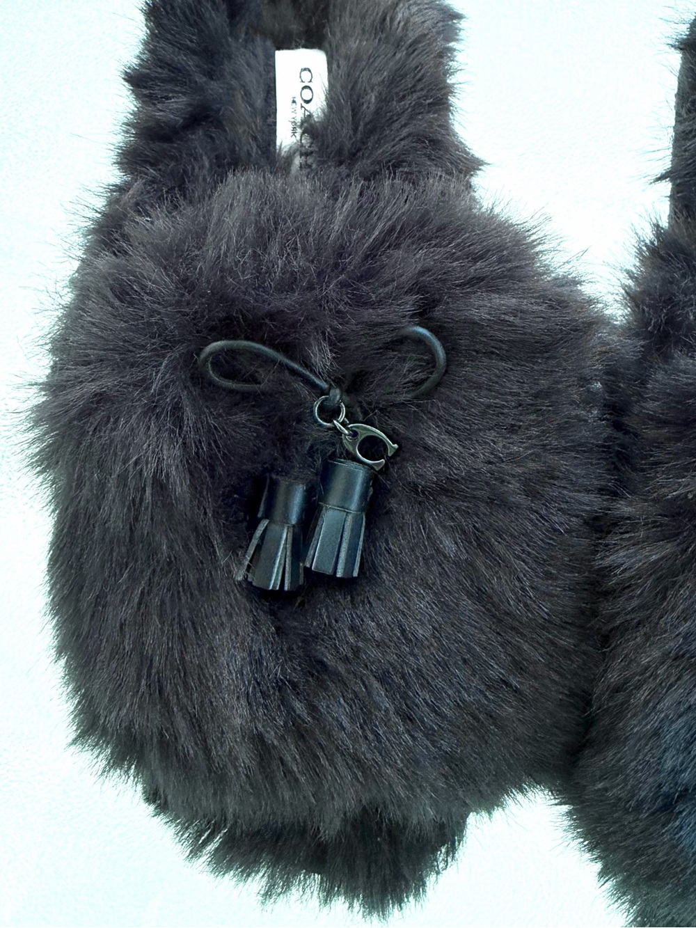 COACH Zoe Black Faux Fur Fuzzy Tassel Peep-Toe Slide Slippers ~ Women’s 7 - Picture 6 of 9